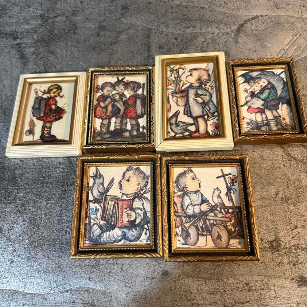 Set of 6 Vint. Mini Hummel Prints Framed Western Germany